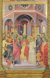 Drieluik van de kroning van de Maagd, linker vleugel die het huwelijk van de Maagd toont